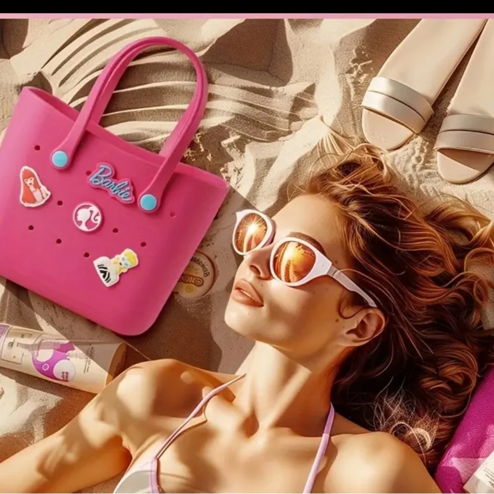 NWT MINISO Barbie Croc Tote bag! Adorable! Barbie embilishments - Picture 6 of 7